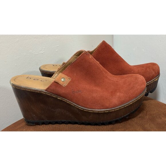 b.o.c SUEDE PLATFORMS WEDGE CLOGS MULES SLIP ON WOMENS 6M BURNT ORANGE ! READ!!! - Picture 1 of 9